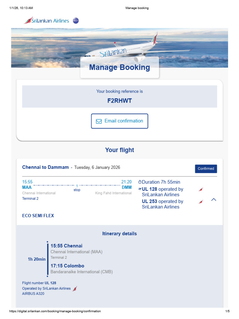Chennai to Dammam Flight Booking Details | PDF | Aviation
