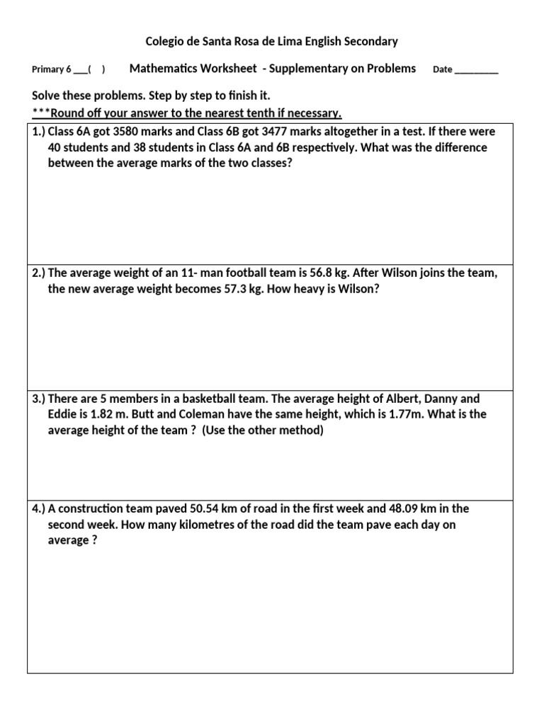Primary 6 Mathematics Problem Worksheet | PDF