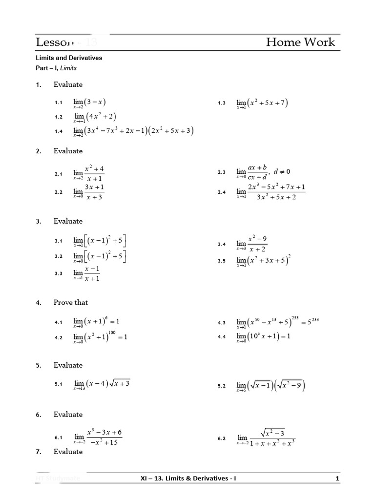Limits and Derivatives Exercises | PDF