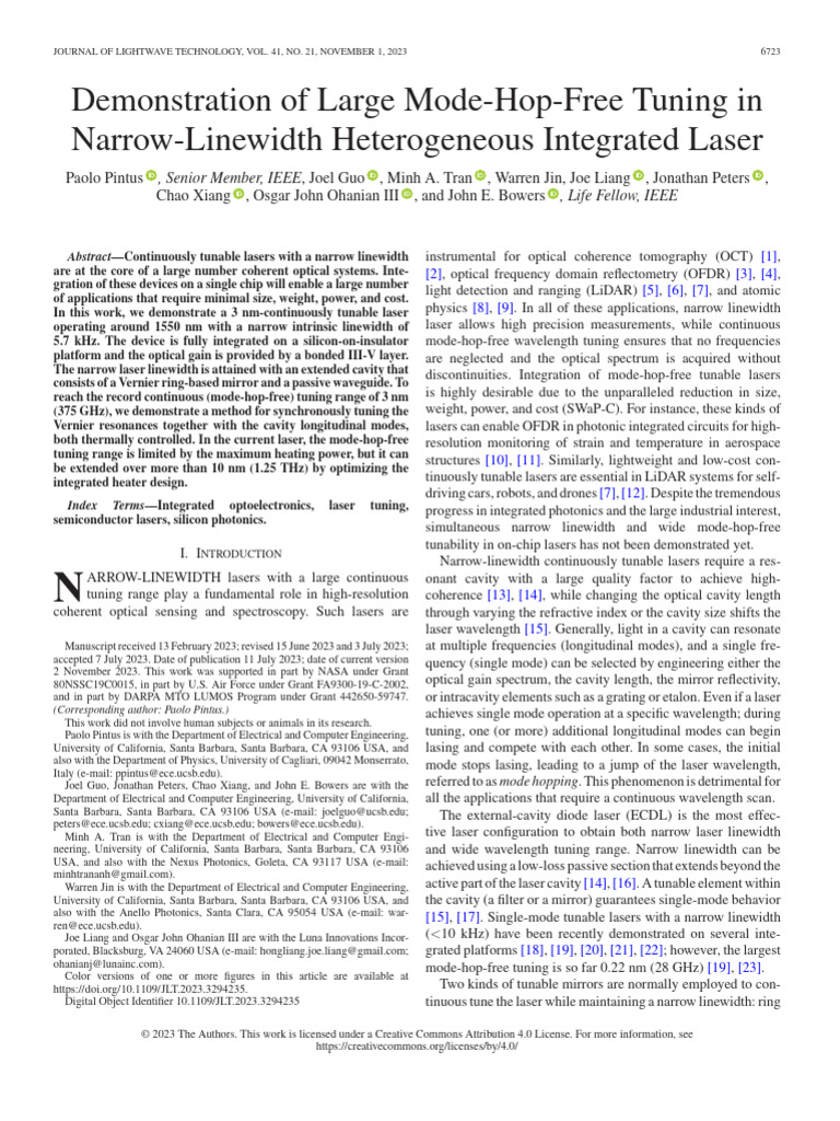 2023 - JLT - Demonstration of Large Mode-Hop-Free Tuning in Narrow ...