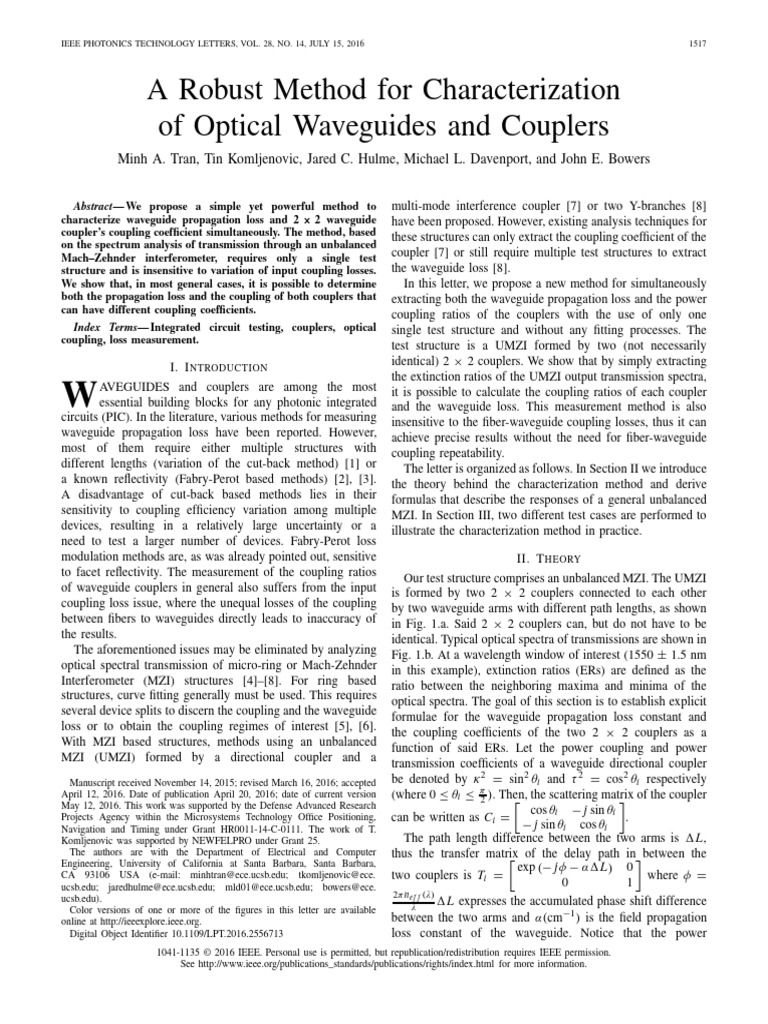 2016 - PTL - A Robust Method for Characterization of Optical Waveguides ...