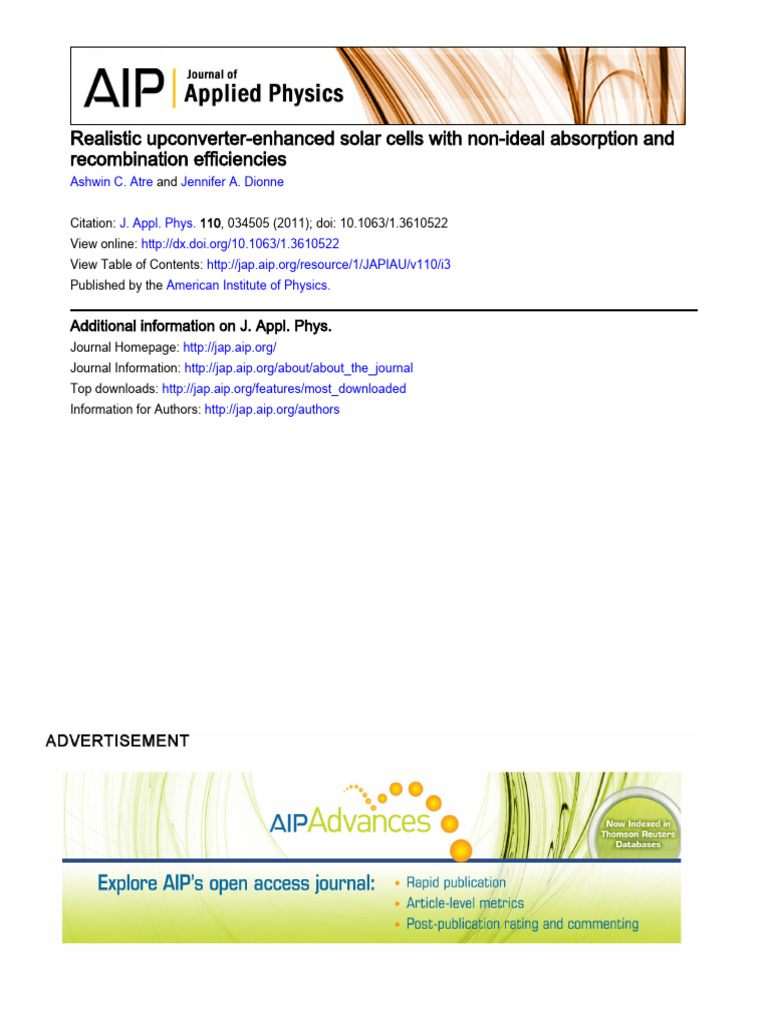 Upconverter-Enhanced Solar Cell Efficiency | PDF | Solar Cell | Band Gap