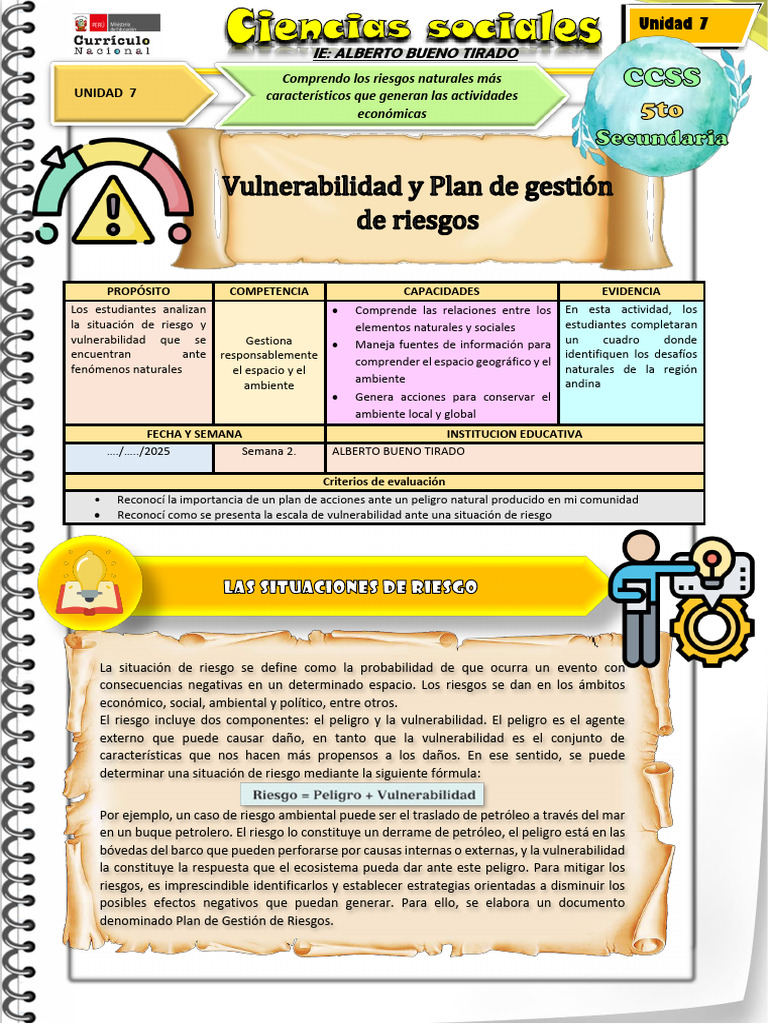 Ficha de Actividad Ccss 5to-Semana 2 Unid.7 | PDF | Riesgo | Evaluación ...