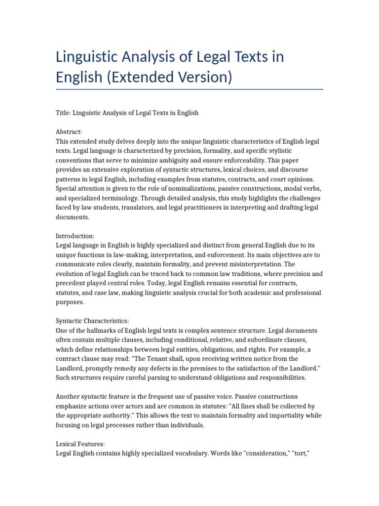 Linguistic Features of English Legal Texts | PDF | English Language ...