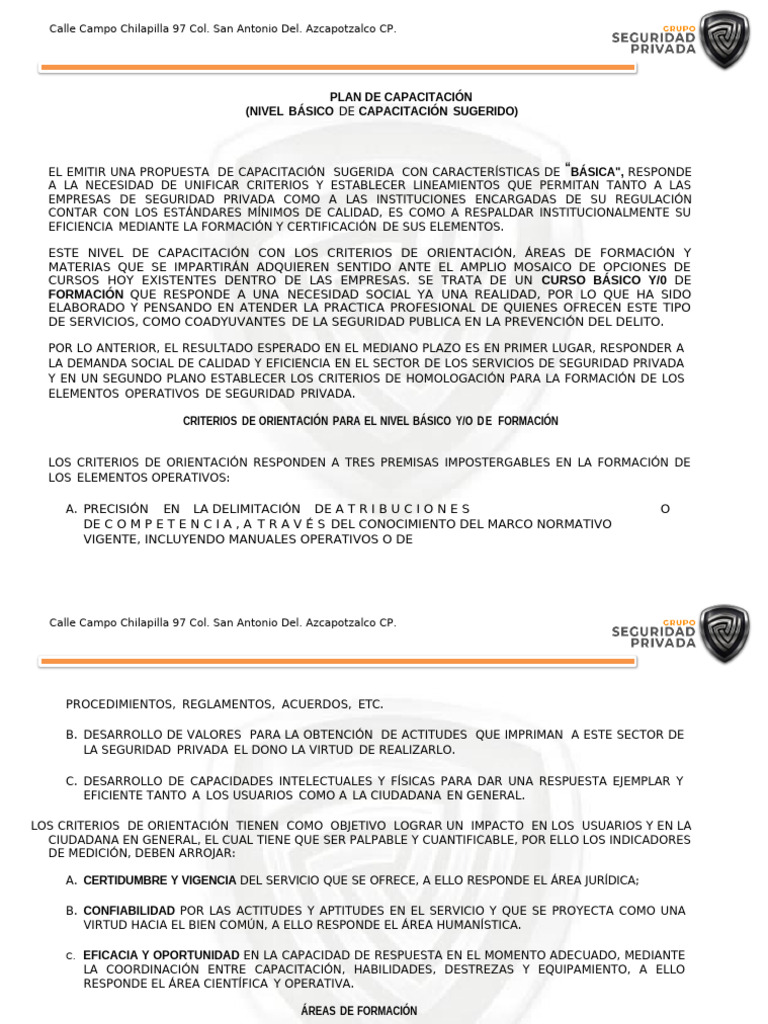 Capacitación Básica en Seguridad Privada | PDF | Valores | Ciudad de México