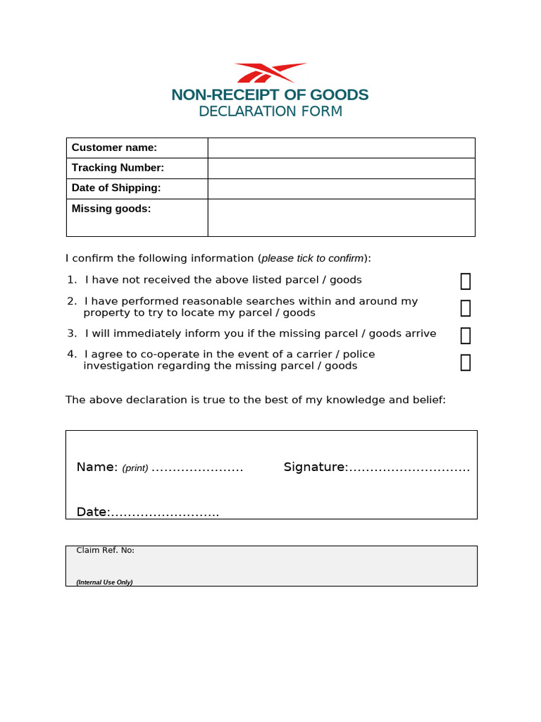 Non-Receipt of Goods Declaration Form | PDF