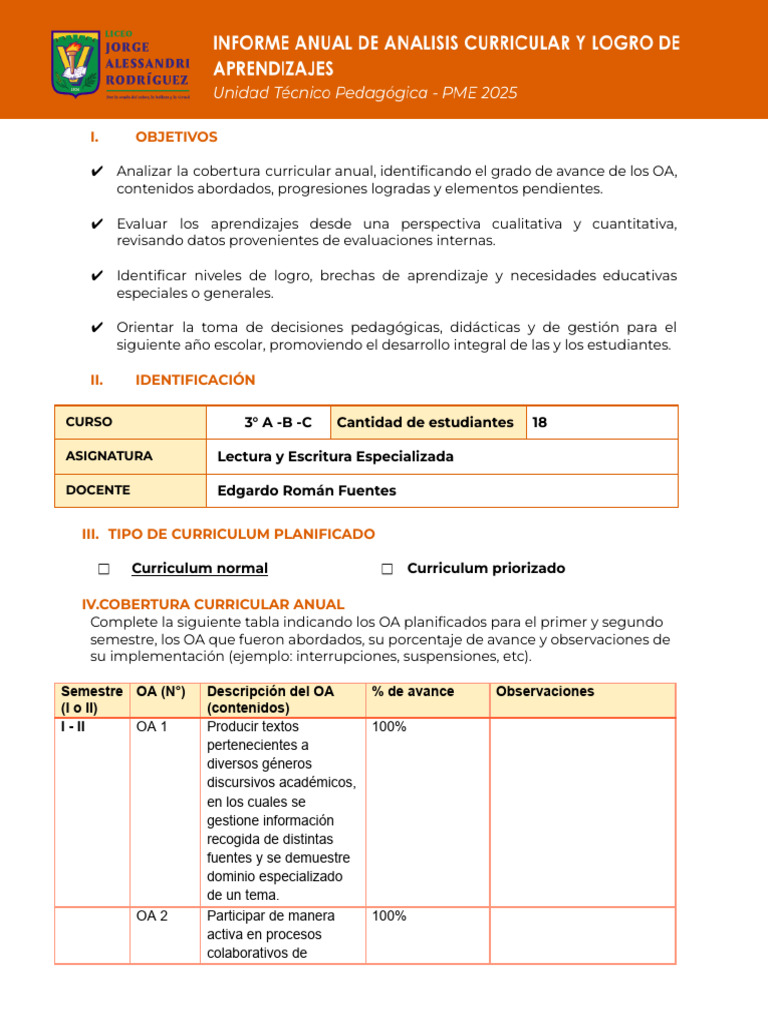Análisis de Cobertura Curricular 3° A-B-C | PDF | Plan de estudios ...