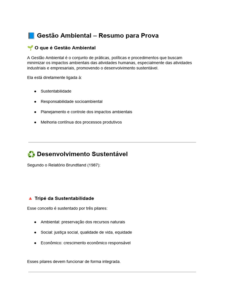 Resumo de Gestão Ambiental e ISO 14000 | PDF | Sustentabilidade ...