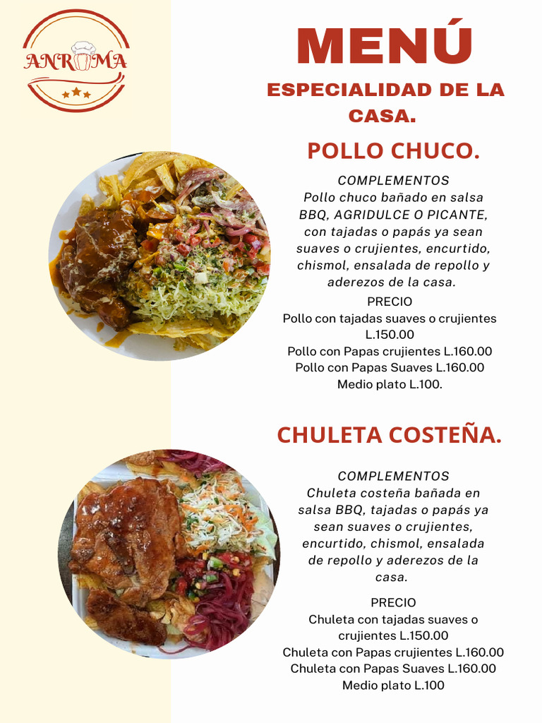 Menú de Especialidades y Precios | PDF | ensalada | Salsa