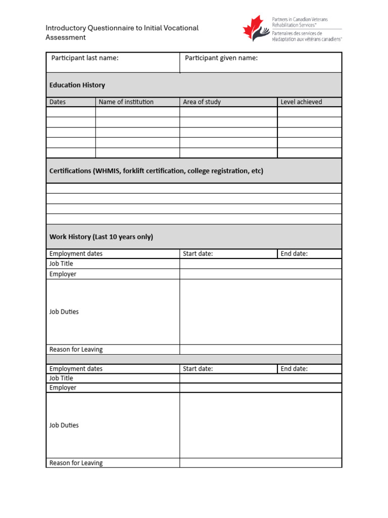 Vocational History Form 2 | PDF | Safety | Empathy