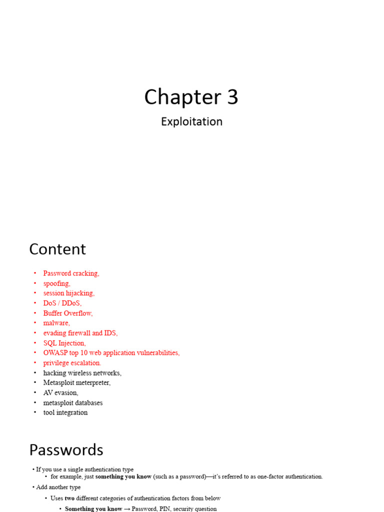 Ch 3 Exploitation.pptx | PDF | Denial Of Service Attack | Transmission  Control Protocol