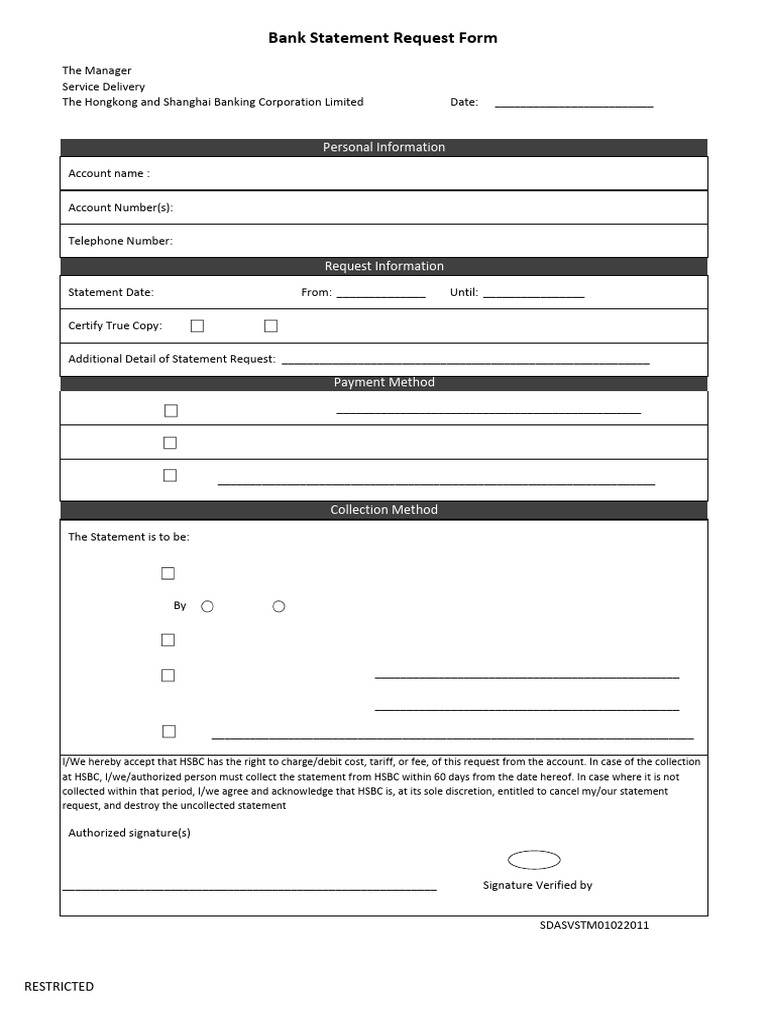 HSBC Bank Statement Request Form | PDF | Debit Card | Banking