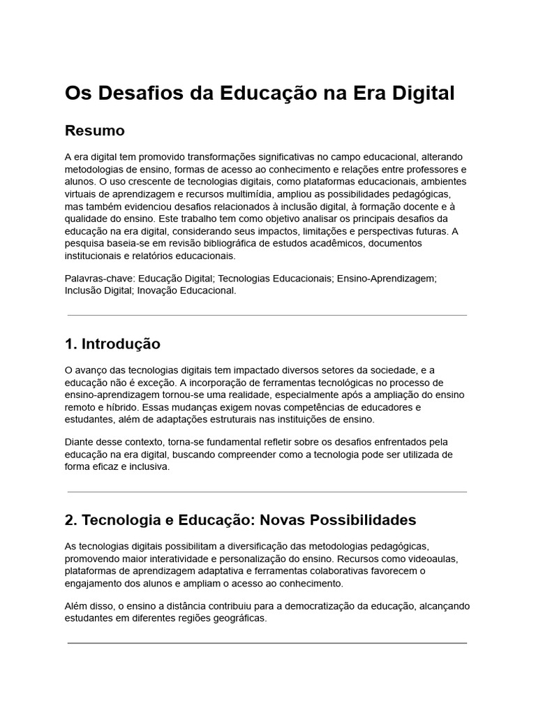 Desafios da Educação na Era Digital | PDF | Tecnologia educacional ...
