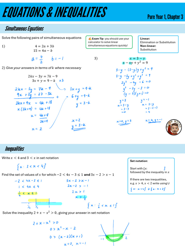 P1 Ch3 Equations and Inequalities Annotated | PDF | Quadratic Equation ...