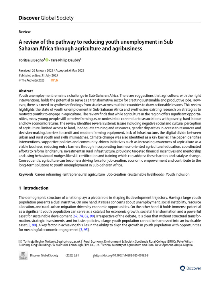 Reducing Youth Unemployment in Africa | PDF | Agriculture ...