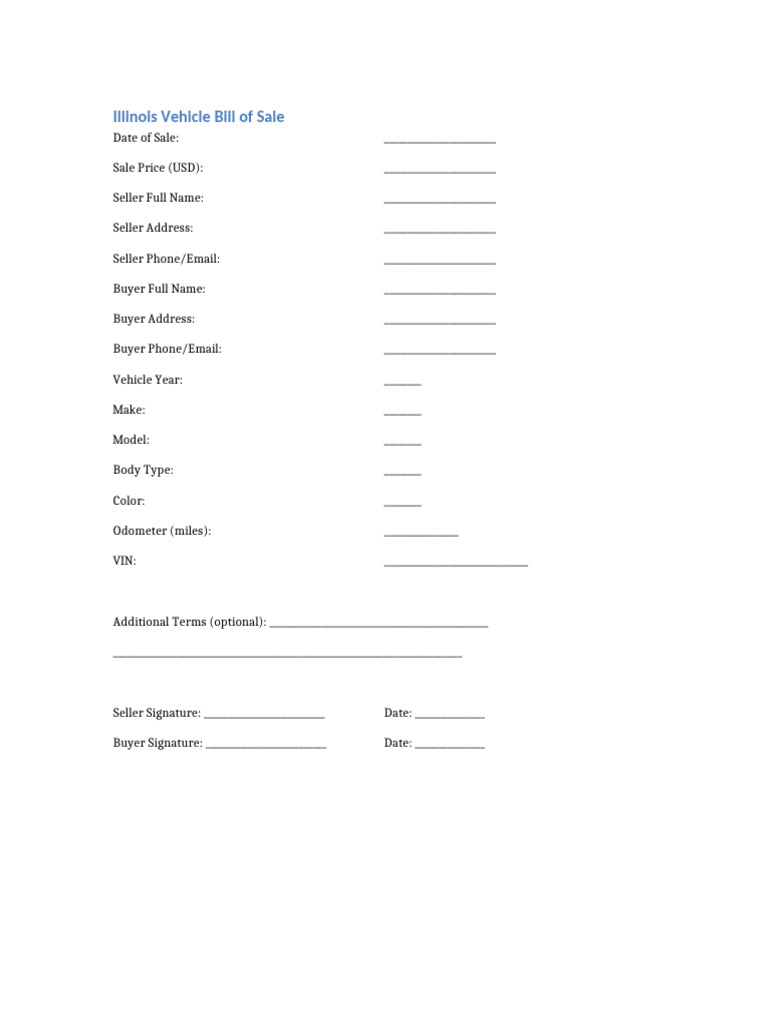Illinois Vehicle Bill of Sale Template | PDF