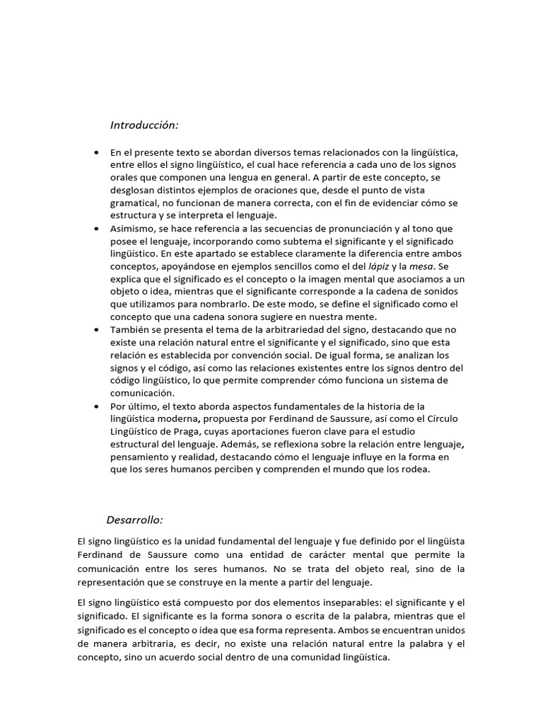 Signo Lingüístico: Significante y Significado | PDF | Lingüística ...