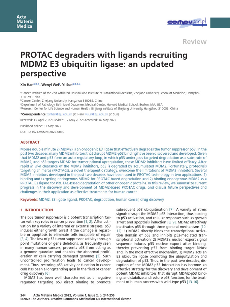 MDM2 E3 Ligase PROTAC Degraders Review | PDF | P53 | Ubiquitin