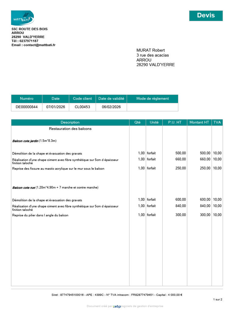 Devis de travaux de rénovation 2026 | PDF | Taxe sur la valeur ajoutée ...