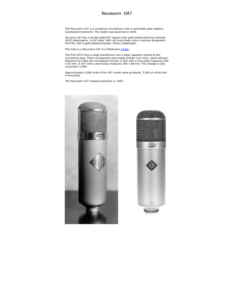 Neumann U47 Microphone Overview | PDF