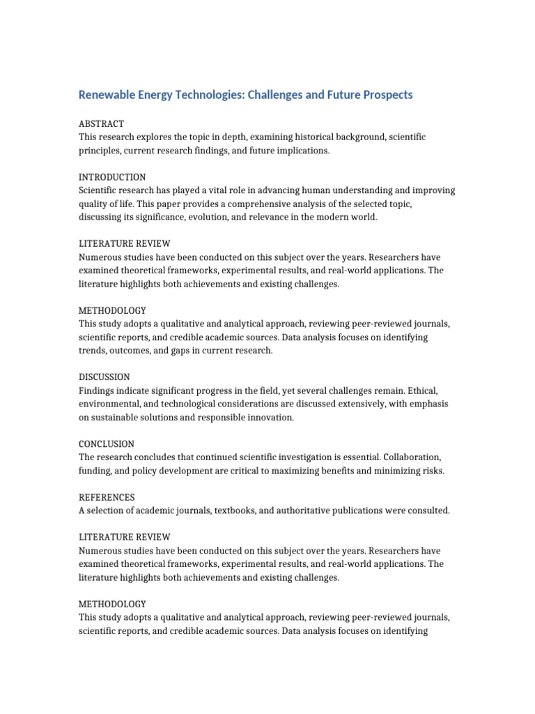 Future of Renewable Energy Technologies | PDF | Methodology ...