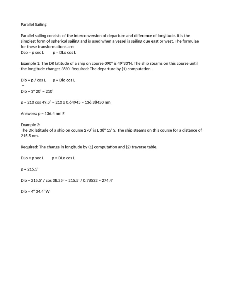 Understanding Parallel Sailing Calculations | PDF