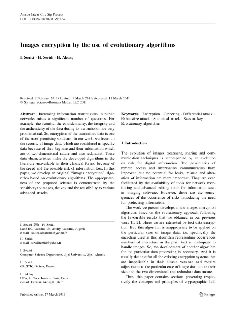 Evolutionary Algorithms for Image Encryption | PDF | Natural Selection ...