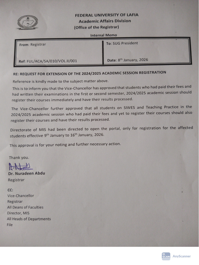 RE-Request For Extension of Registration For 2024-2025 Academic Session ...