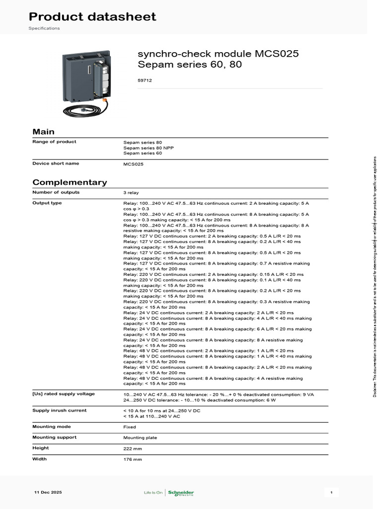 MCS025 Synchro-Check Module Specs | PDF | Electrical Engineering ...