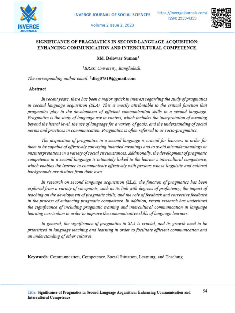 Pragmatics in Second Language Acquisition | PDF | Second Language ...