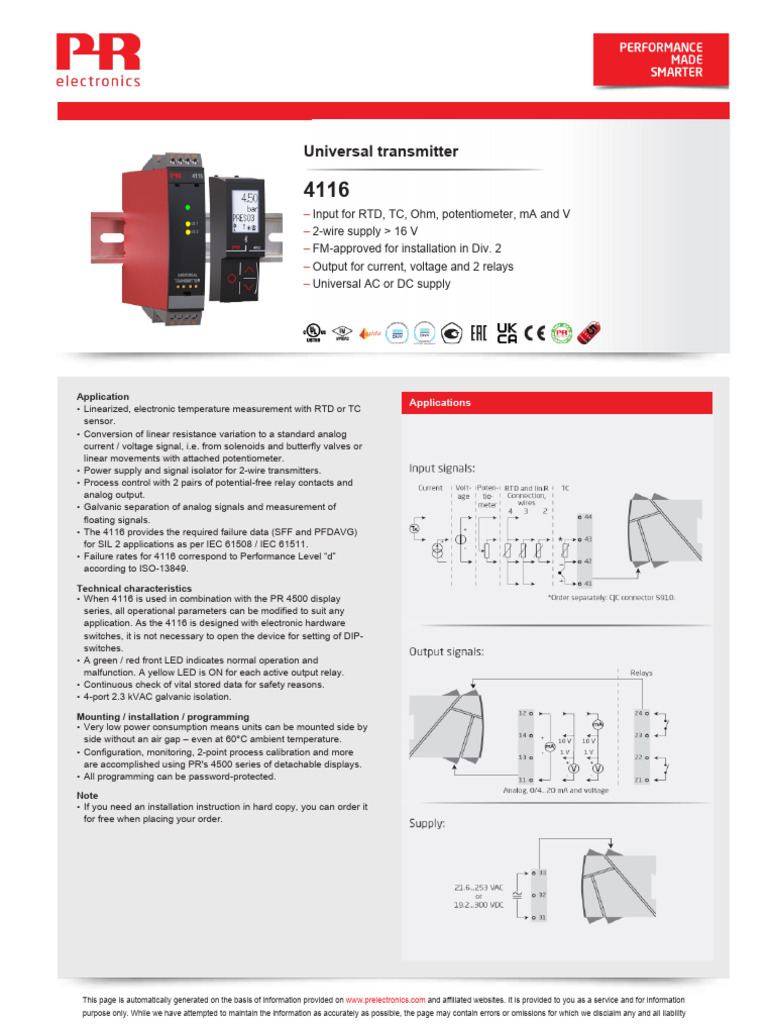Universal Transmitter 4116 Specifications | PDF | Relay | Electronic ...