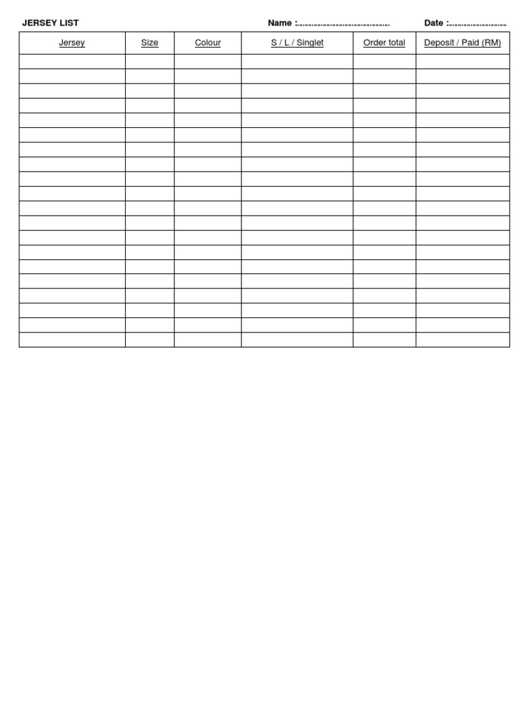 Jersey Order Form Template | PDF | Sports & Recreation | Home & Garden