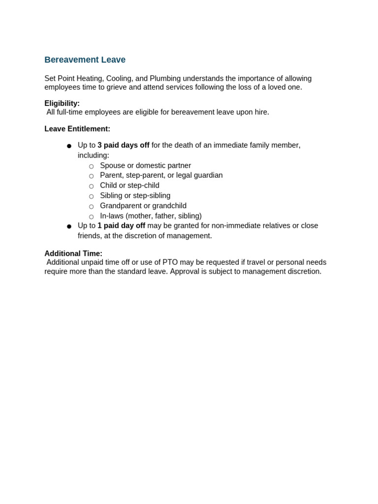 Bereavement Leave Policy Overview | PDF