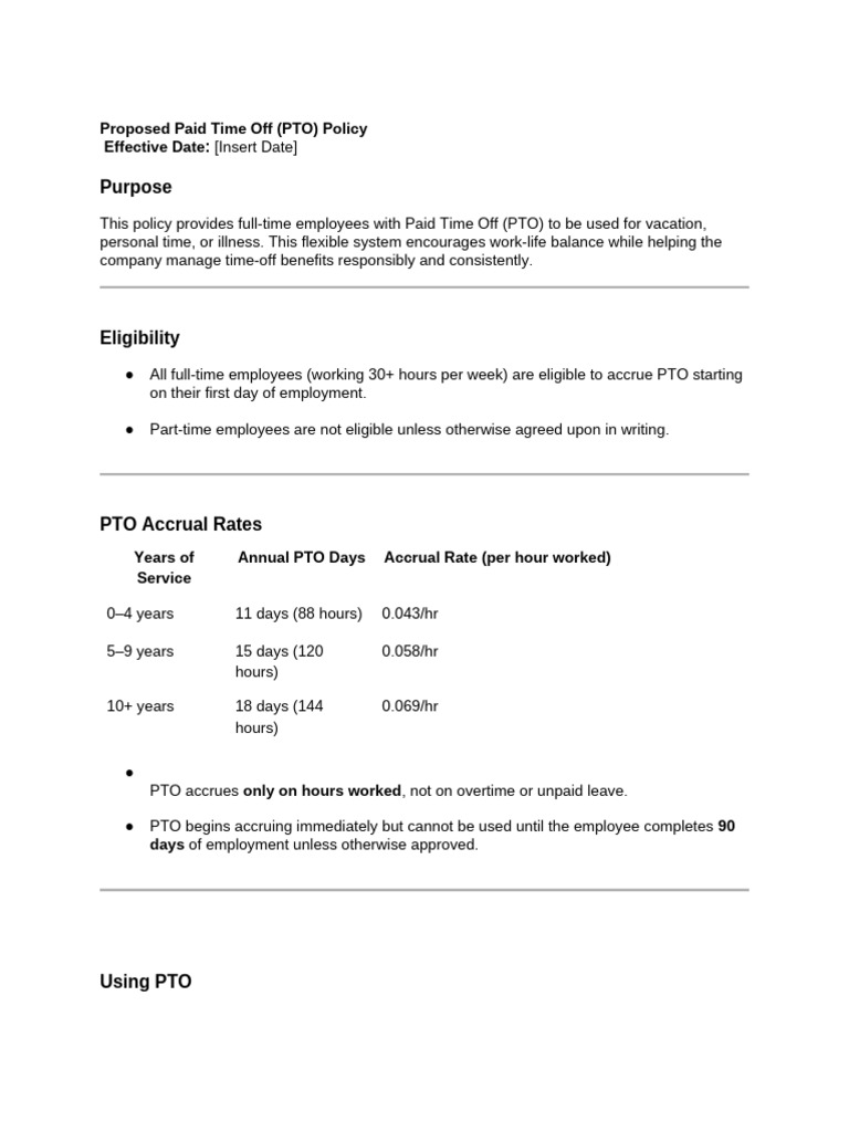 Comprehensive Paid Time Off Policy | PDF