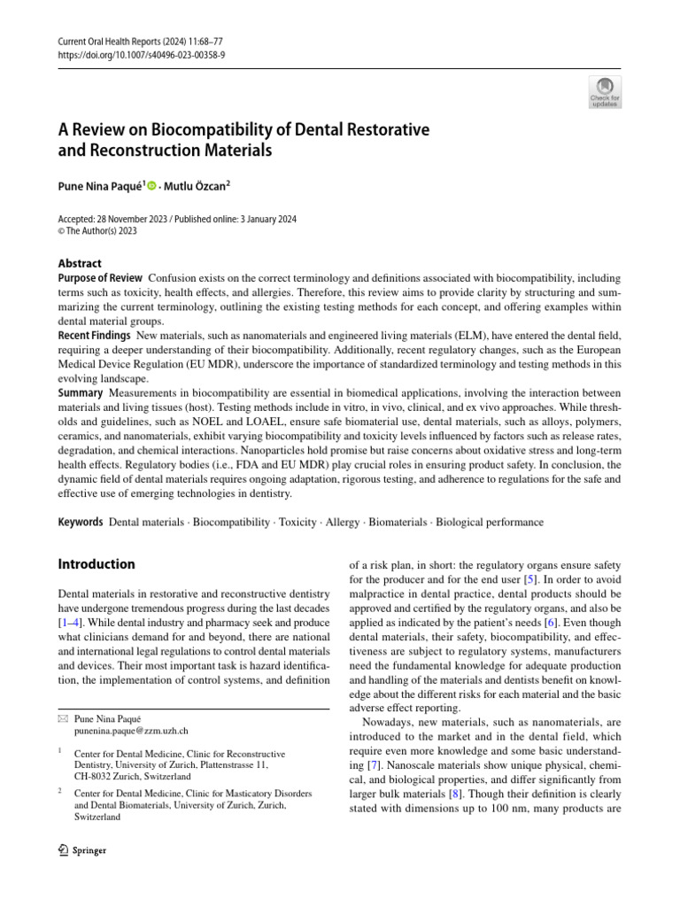 Biocompatibility of Dental Materials Review | PDF | Toxicity | Biomaterial