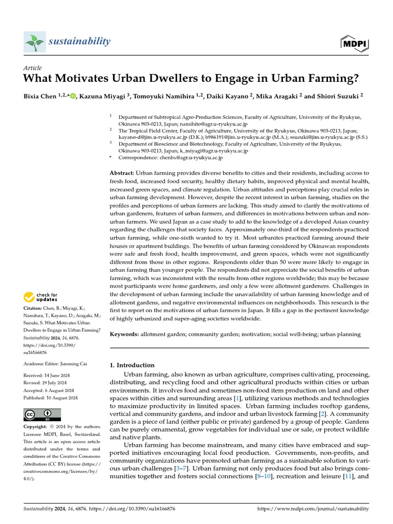 Urban Farming Motivations in Japan | PDF | Urban Agriculture | Agriculture