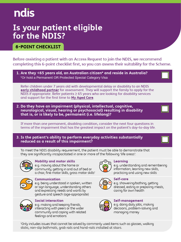 NDIS Eligibility 6-Point Checklist | PDF | Disability