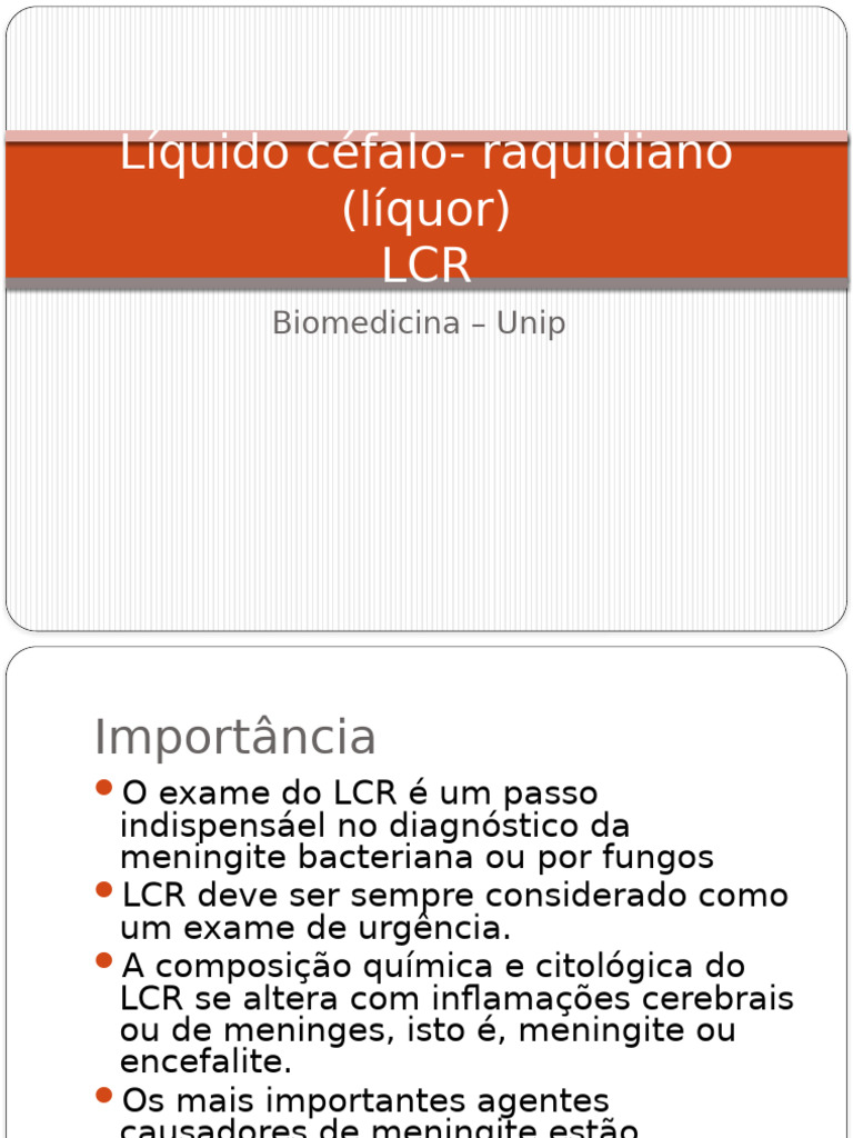 Líquido Céfalo-Raquidiano (Líquor) LCR: Biomedicina - Unip | PDF ...