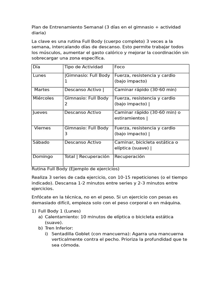 Plan de Entrenamiento Semanal | PDF