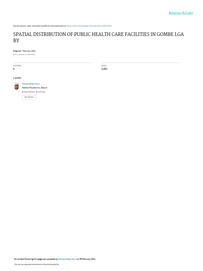 SPATIALDISTRIBUTIONOFPUBLICHEALTHCAREFACILITIESINGOMBELGA1 | PDF ...