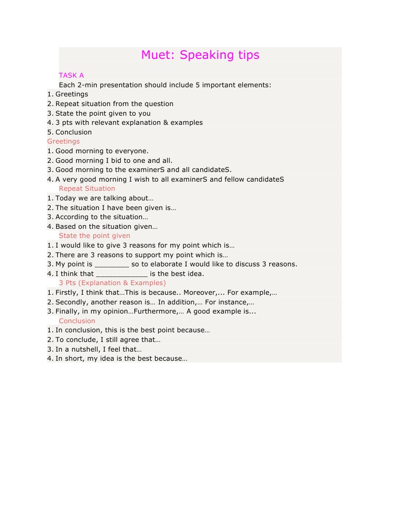 MUET Speaking Tips and Techniques | PDF
