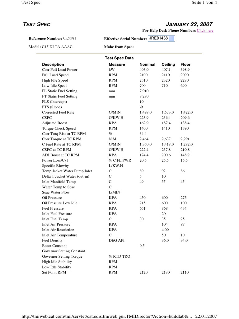 C15 Engine Test Specifications Report | PDF | Engines | Turbocharger