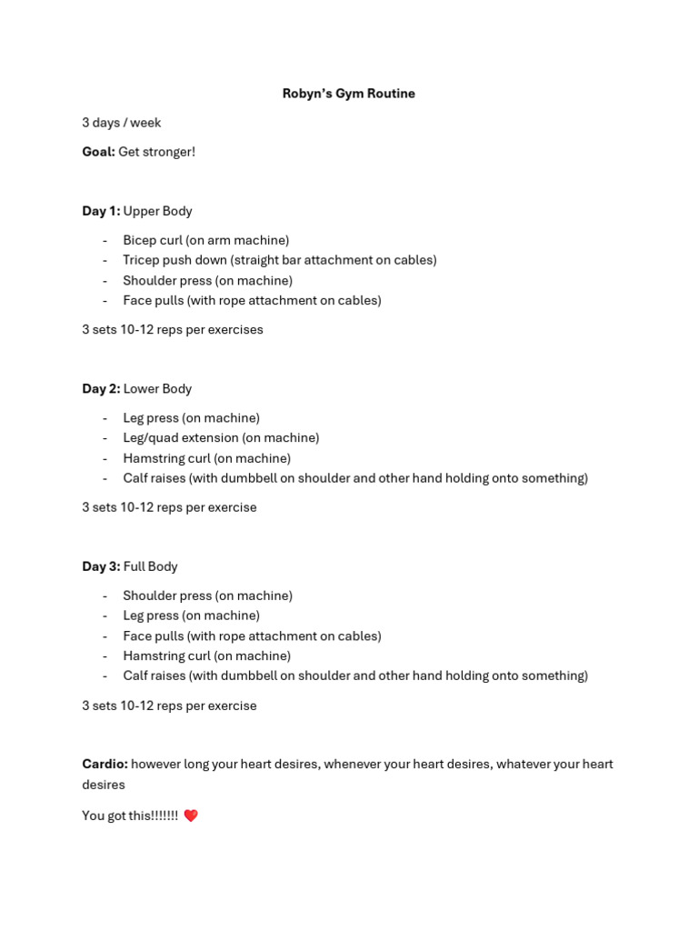 Robyn's 3-Day Strength Training Plan | PDF
