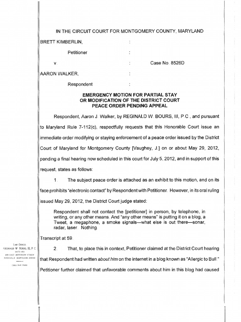 Emergency Motion to Modify Peace Order | PDF