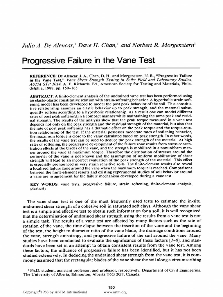 Progressive Failure in Vane Shear Testing | PDF | Deformation ...