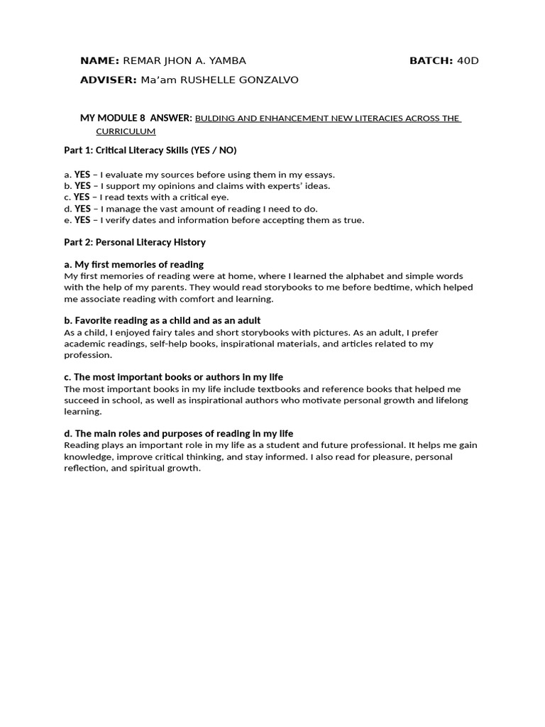 Module 8 Answer - Remar Jhon Yamba | PDF