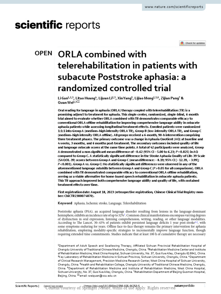 ORLA Telerehabilitation for Poststroke Aphasia | PDF | Aphasia ...