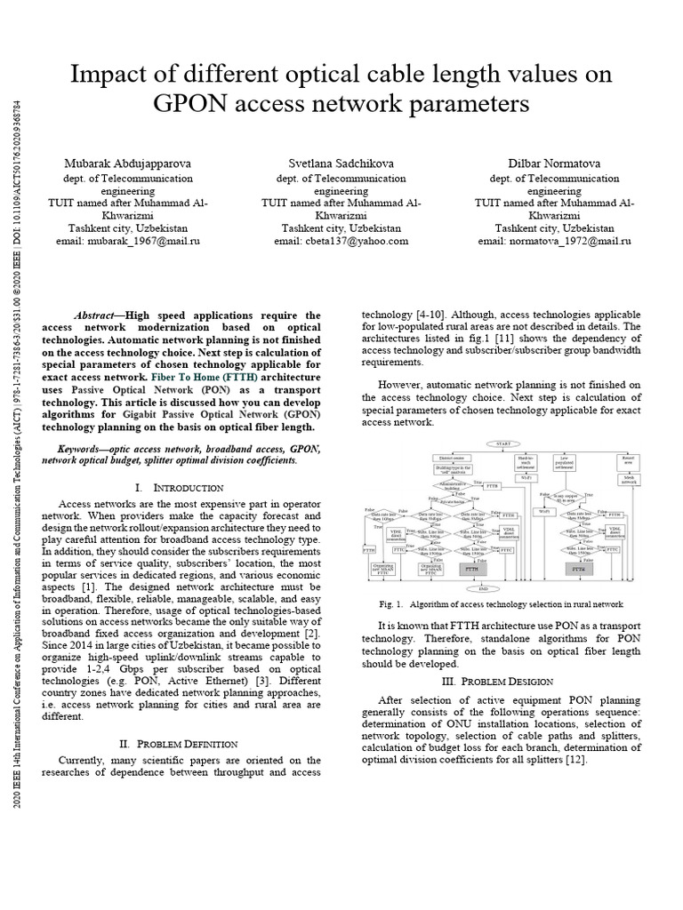 Impact of Different Optical Cable Length Values On GPON Access Network ...