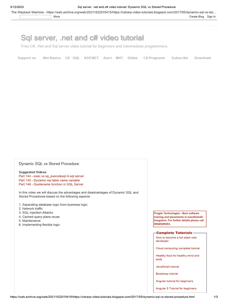 Dynamic SQL vs Stored Procedures Guide | PDF | Microsoft Sql Server ...