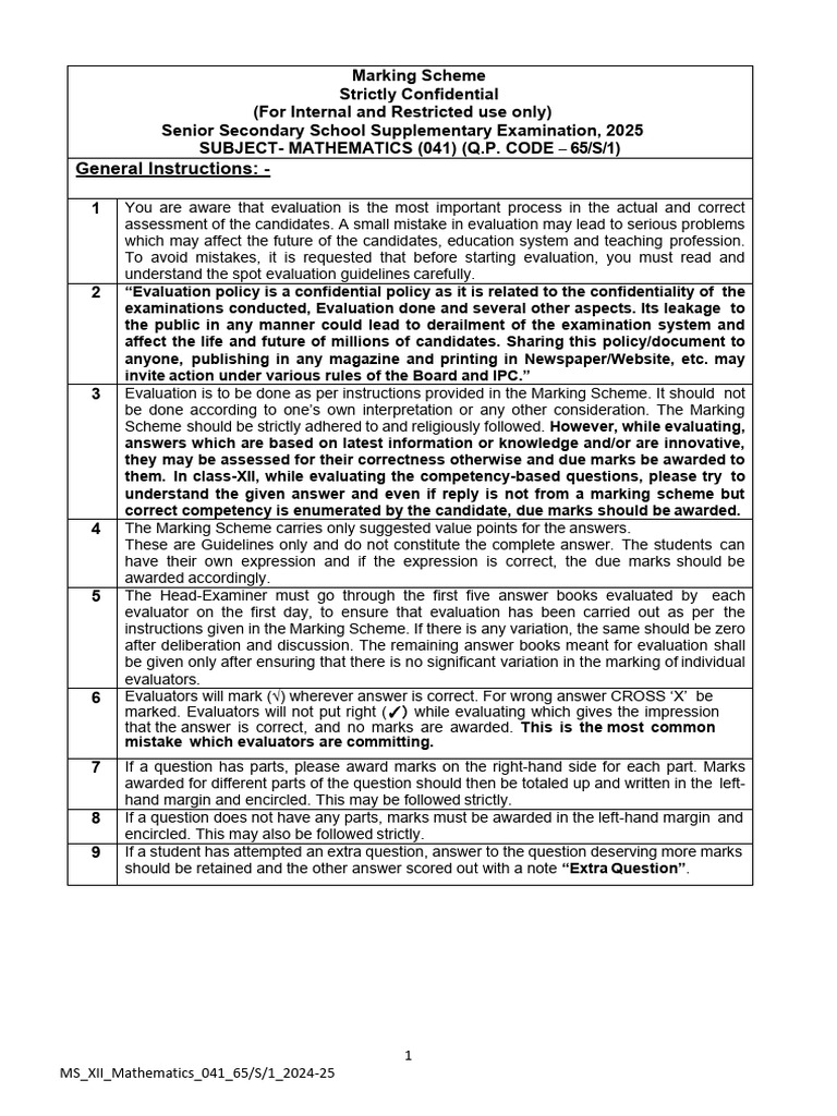Mathematics Marking Scheme 2025 | PDF | Evaluation